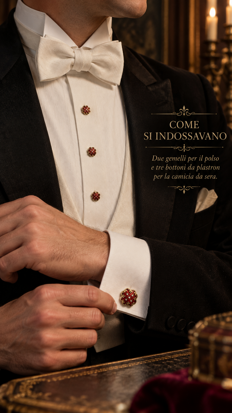 Dress set maschile in smalti guilloché con gemelli e boutons de plastron