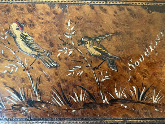 Scatola con segreto decorata con semanier e cardellino, fine ‘800
