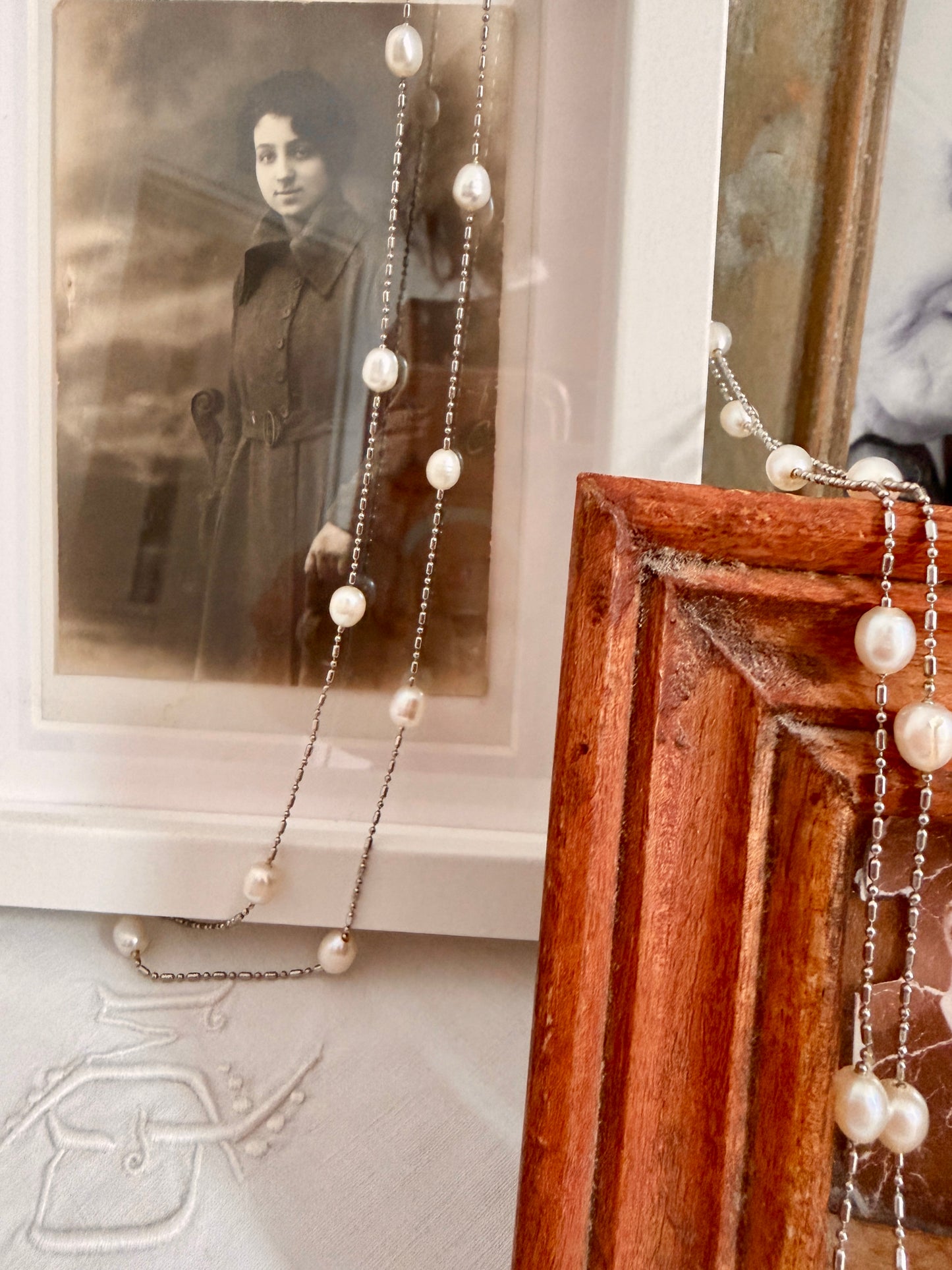 Parure sautoir collana perle 120 cm anni 50 e bracciale Boemi