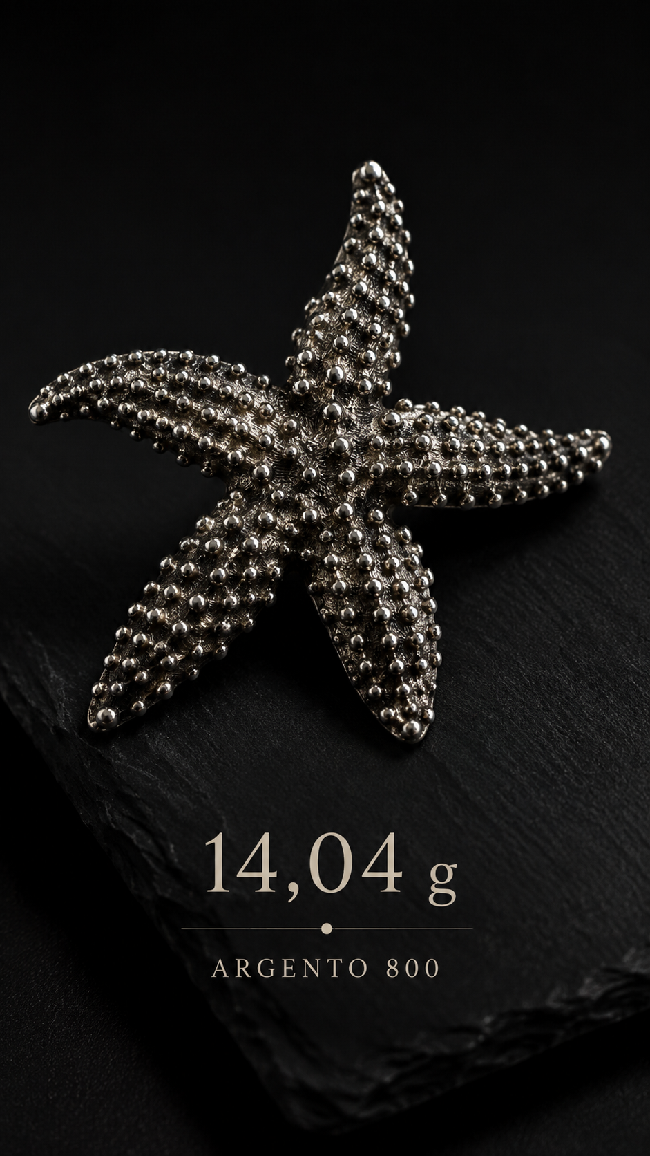 Stella marina in argento massiccio, creazione spilla materica anni ‘70 manifattura italiana