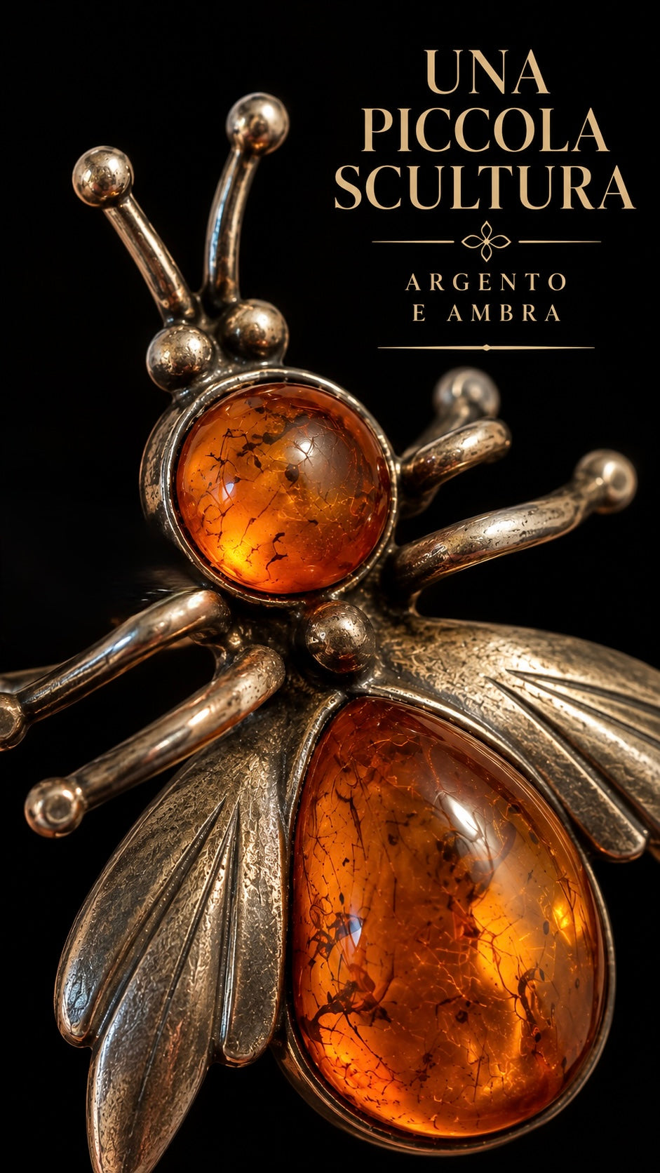Spilla - pendente ape gioiello argento e cabochon d’ambra