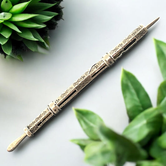 Antico stuzzicadenti retrattile e cure oreilles, argento, epoca vittoriana