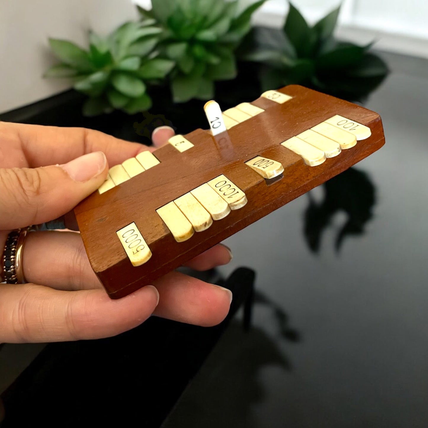 Segna punti d’epoca, fine ‘800, legno nobile e osso