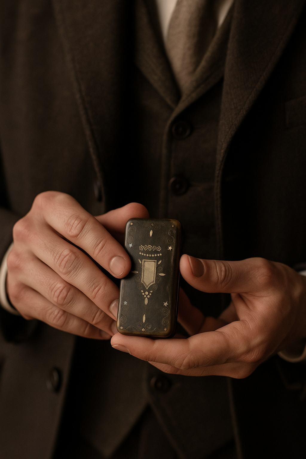 Splendida tabacchiera fine ‘800 in corno con inserti argentati e madreperla gioiello