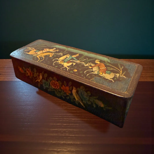 Astuccio porta pennini in papier mâché, Kashmir metà ‘900 dipinto