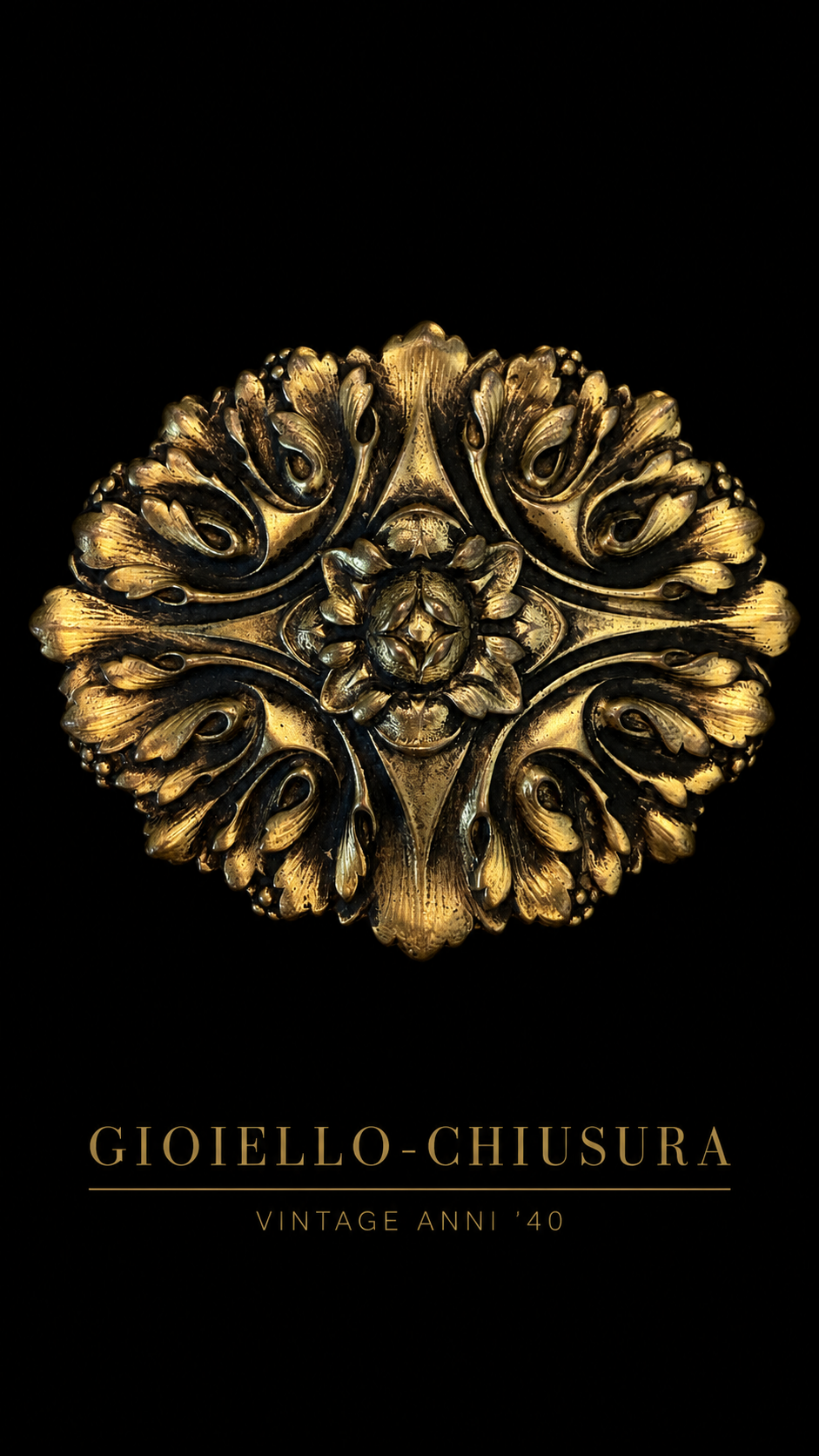 Clip chiusura gioiello dorata anni ‘40 con foglie d’acanto