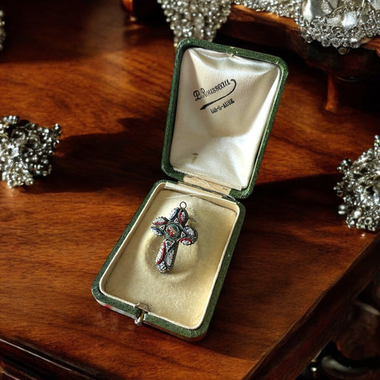 Croce in micromosaico policromo e ottone, fine anni ‘40