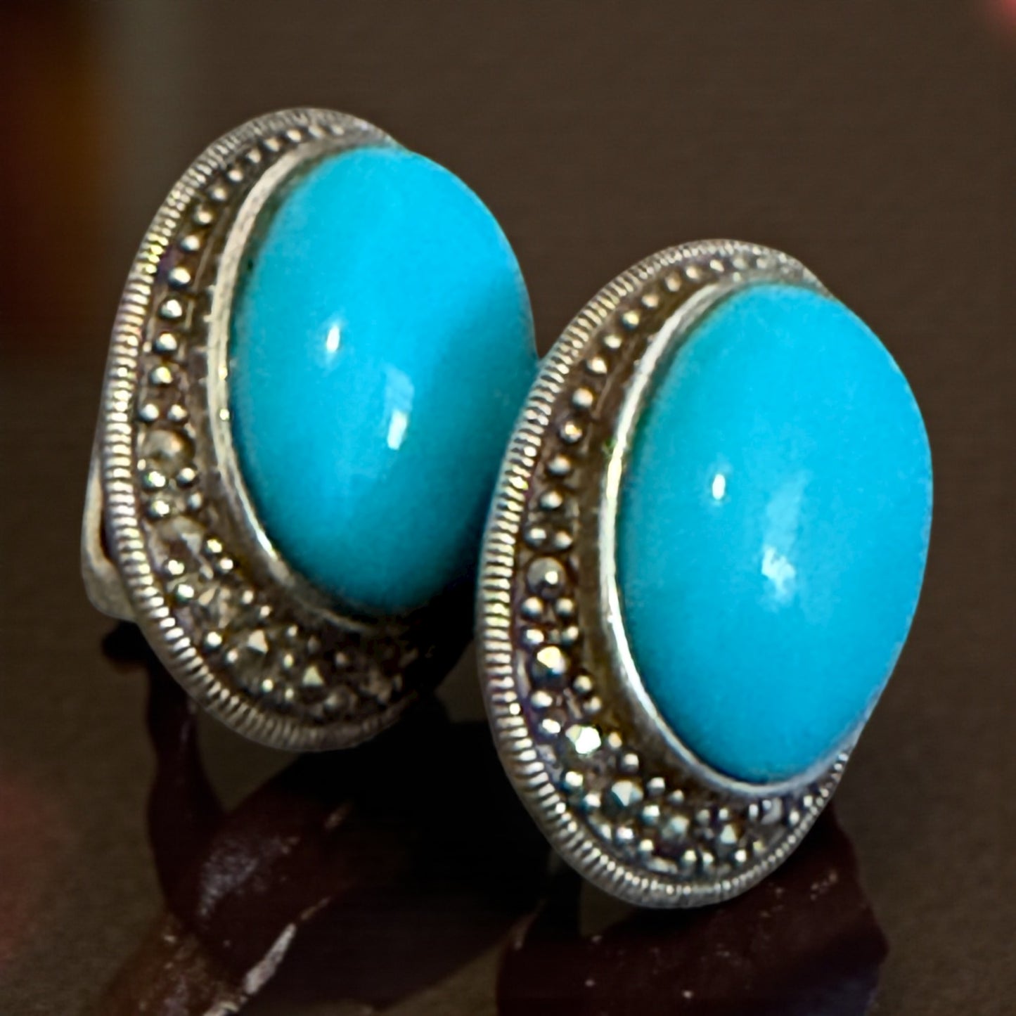 Orecchini in argento, turchese e marcasiti anni ‘60