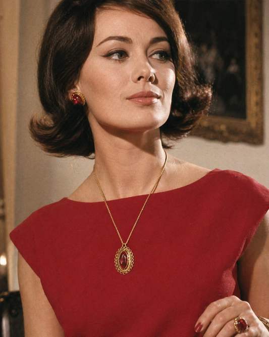 Ciondolo pendente rosa intenso con cornice placcata oro basso, 60s