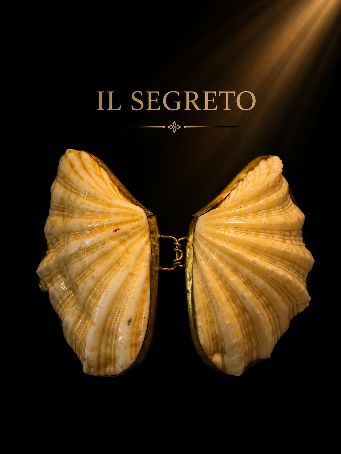Scrigno gioiello da collo in conchiglia naturale montata in ottone, anni ‘20