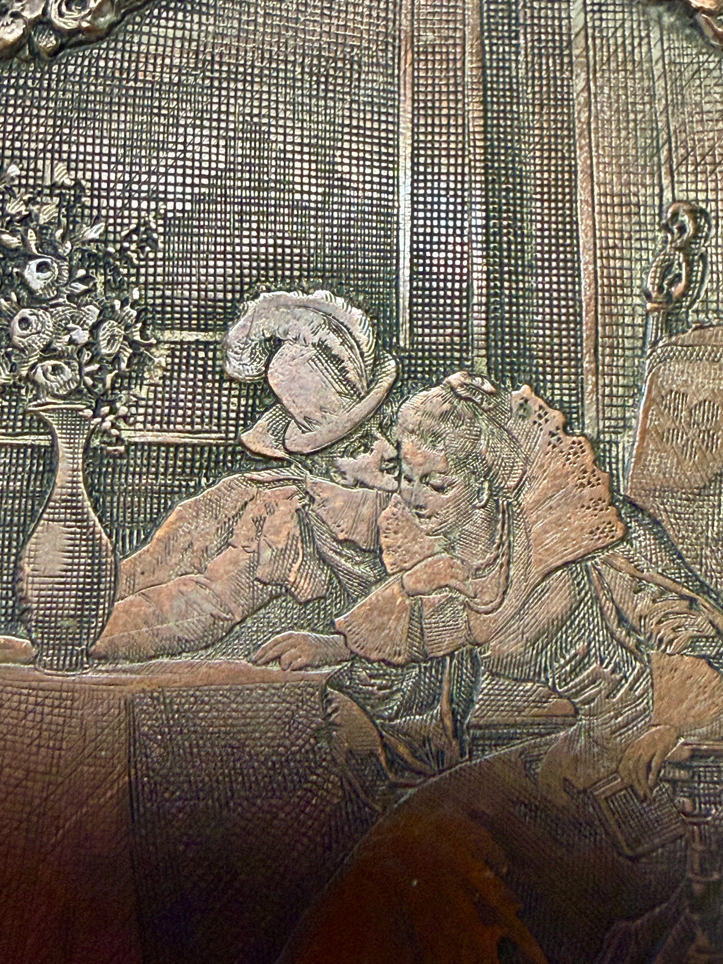 Antico bloc-notes con scena galante placcata argento, primo ‘900, firmata Ricci - Wicker