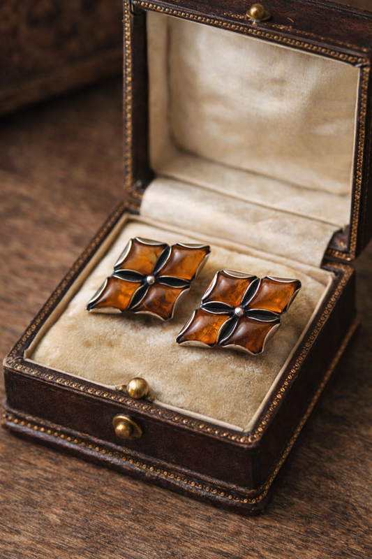 Orecchini argento e ambra baltica, vintage 70s