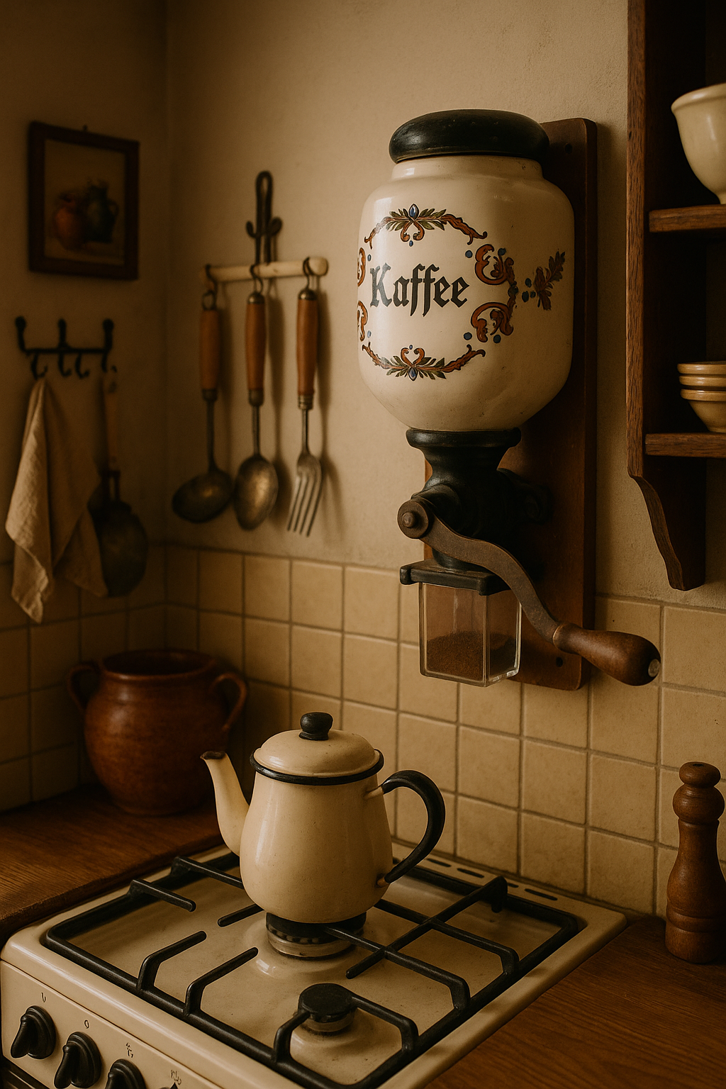 Macina caffè da muro tedesco in ceramica, anni ‘50