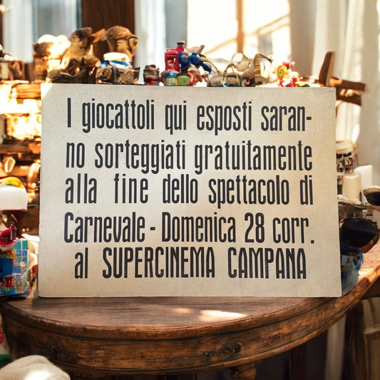 Cartonato Insegna 1965 con marca da bollo per estrazione giocattoli