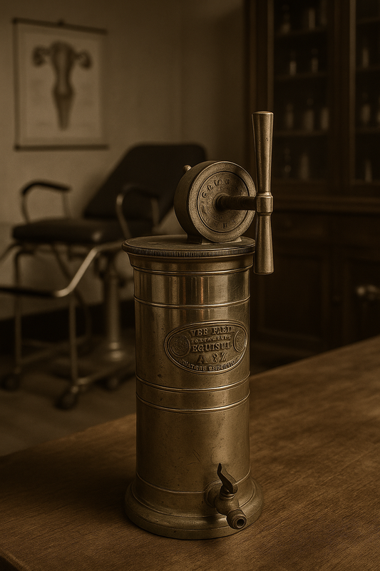 Irrigatore vaginale Éguisier da studio medico d’epoca, 1890-1910 ca