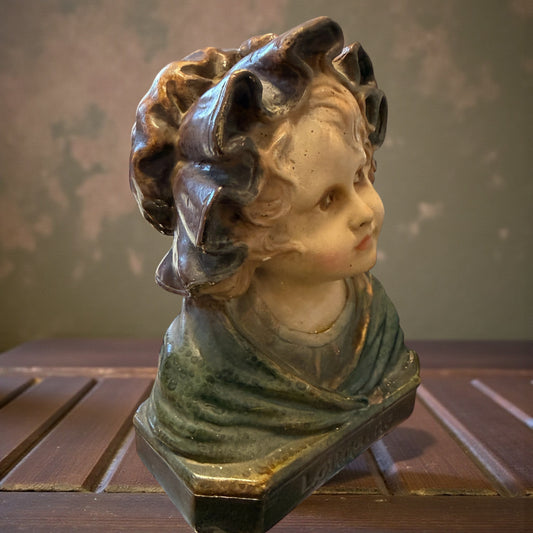 Antico busto in gesso dipinto, fine ‘800, firmato, personificazione Lorraine