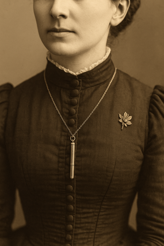 Antico strumento vittoriano, stuzzicadenti retrattile in argento da Chatelaine