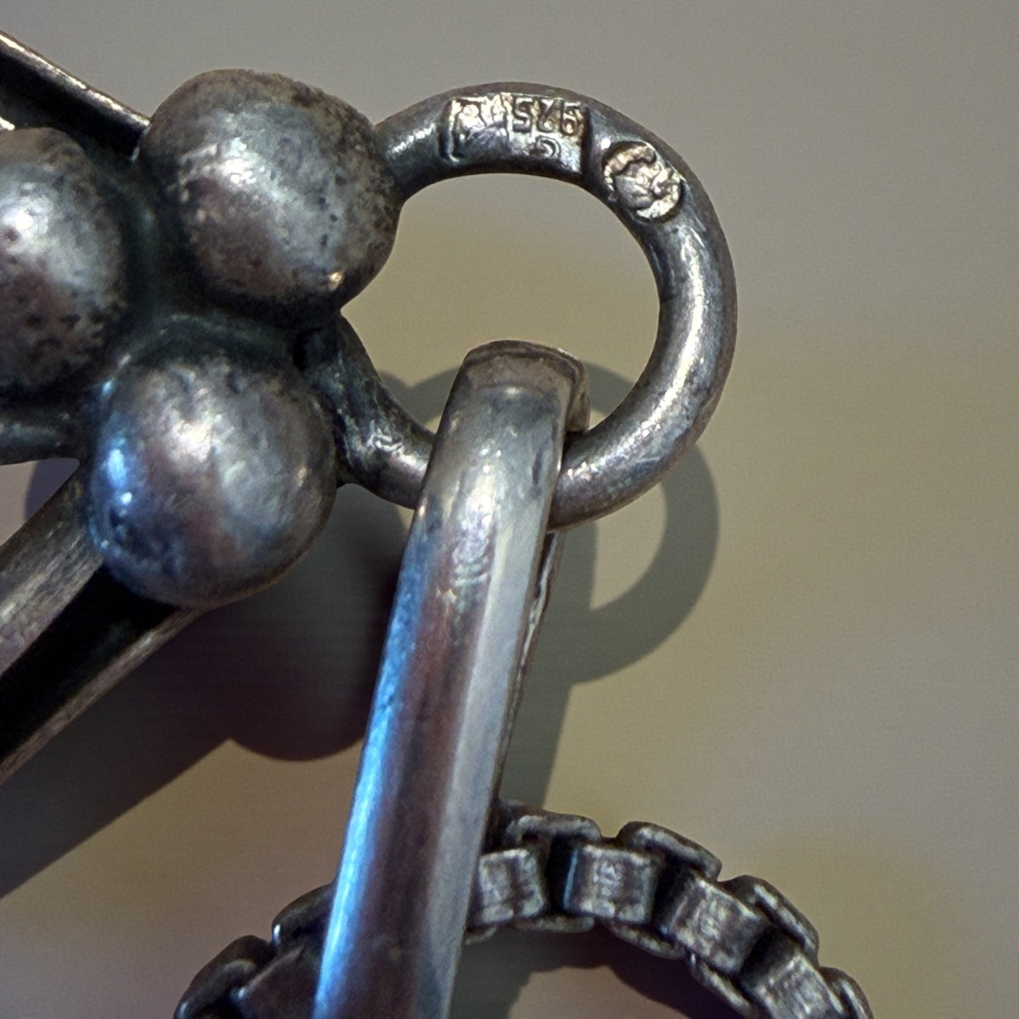 Collana in argento con pendente in argento e ambra Liberty revival anni ‘70