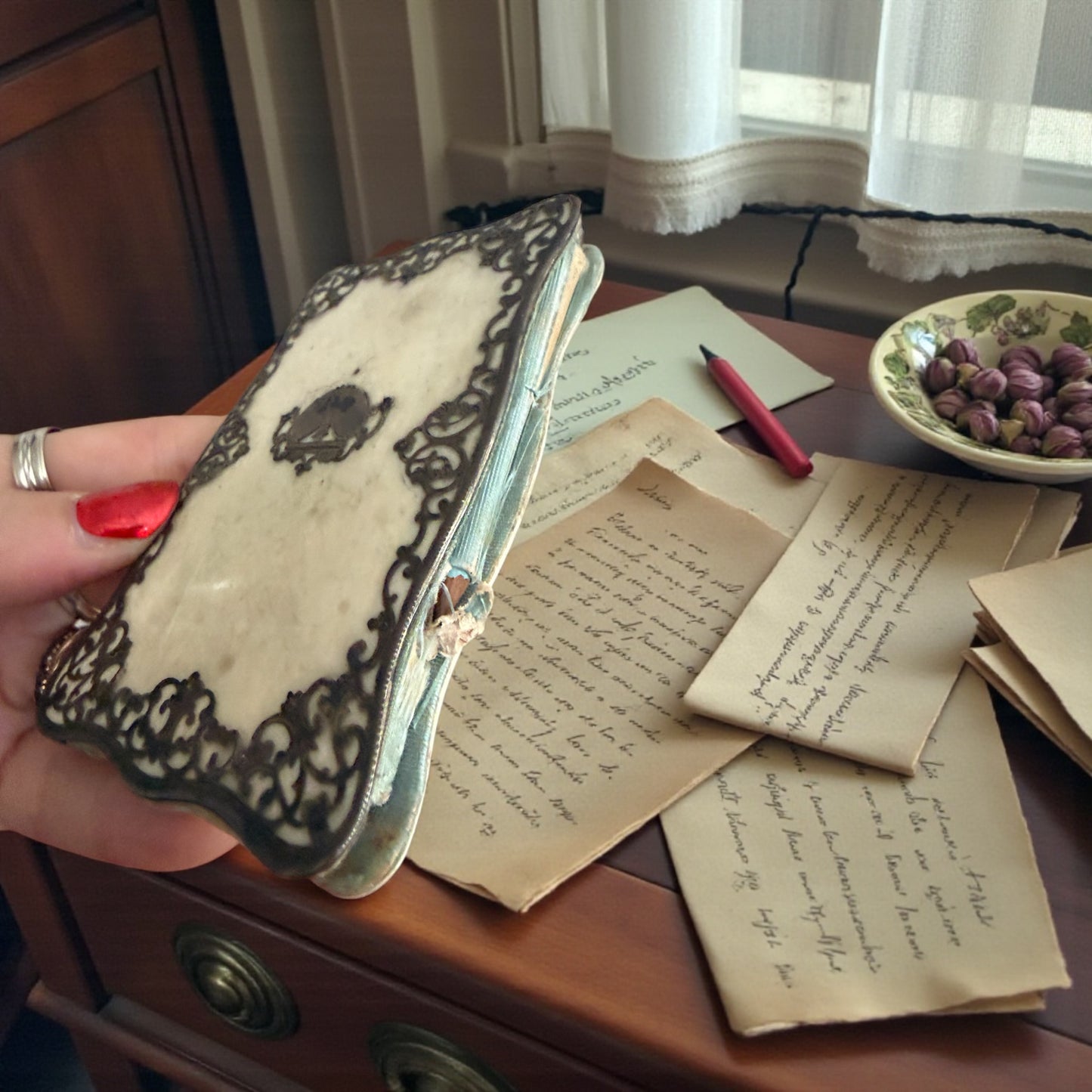 Carnet de bal antico con semanier e matitina originale, Belle Époque