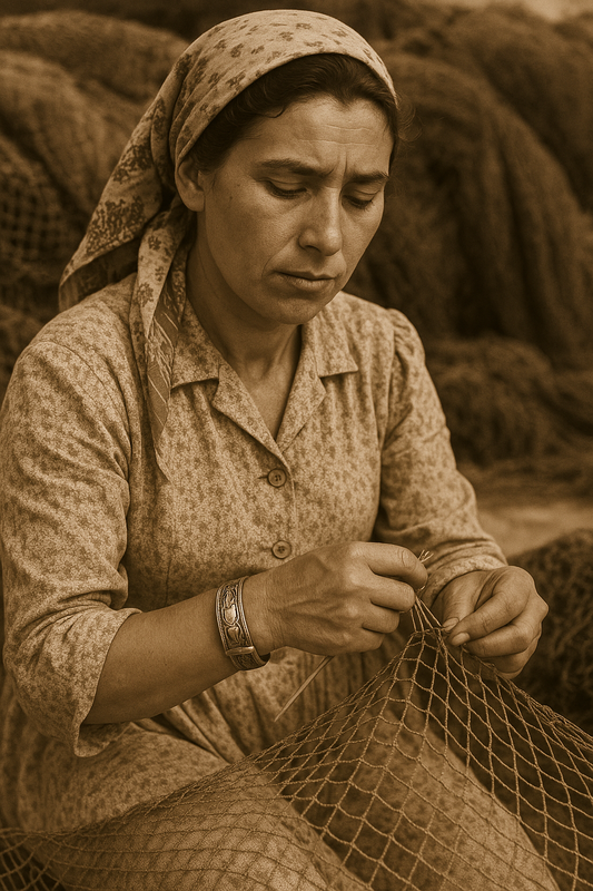Bracciale in argento, lavorazione anni 50 delle coste dell’Egeo, doppia catenella di sicurezza, tema marinaro.