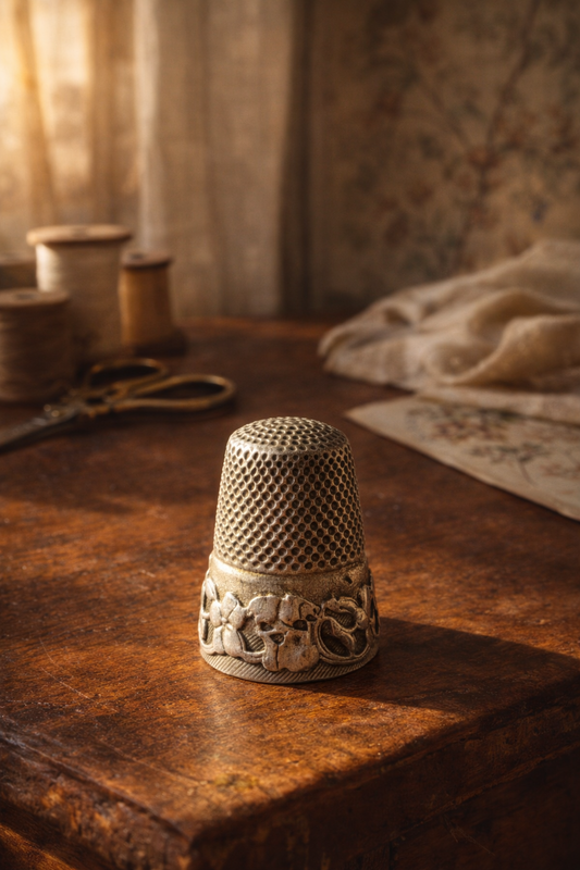 Antico ditale d’argento Liberty con ghirlanda botanica, fine ‘800 - primo ‘900