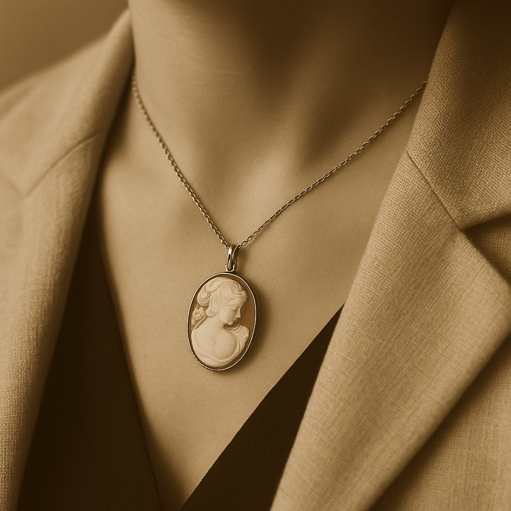 Cammeo su conchiglia montato in argento 800, area Torre del Greco