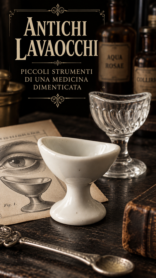 Coppia di Lavaocchi antichi, ceramica e vetro, strumenti medicali d’epoca
