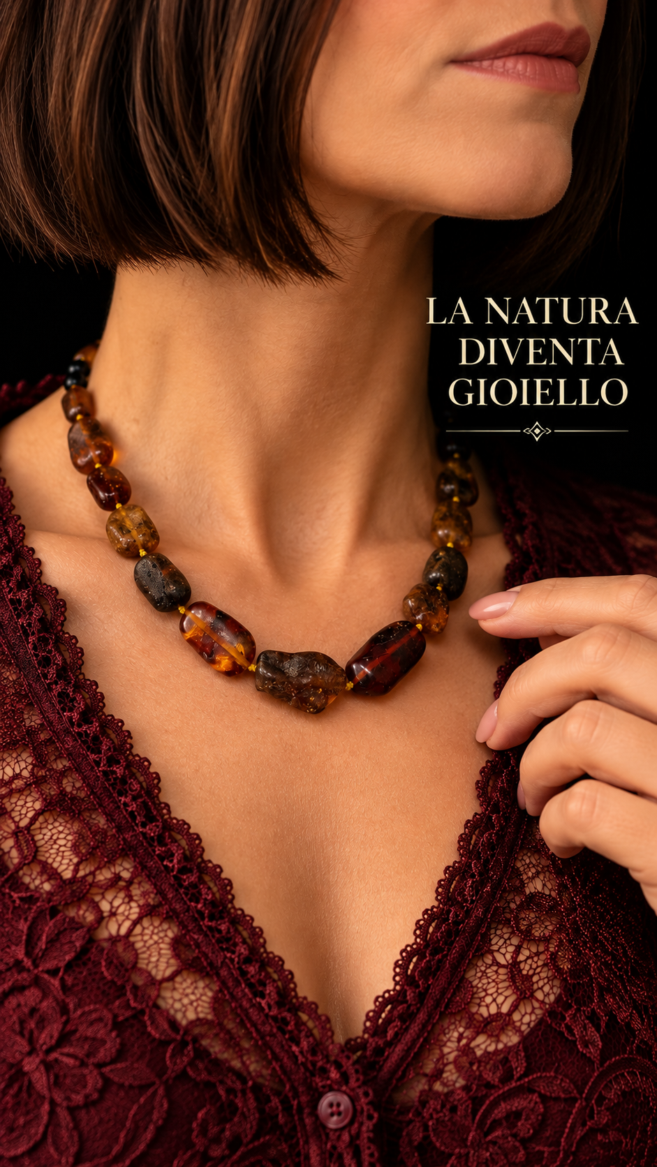 Collana in ambra grezza con chiusura a scomparsa