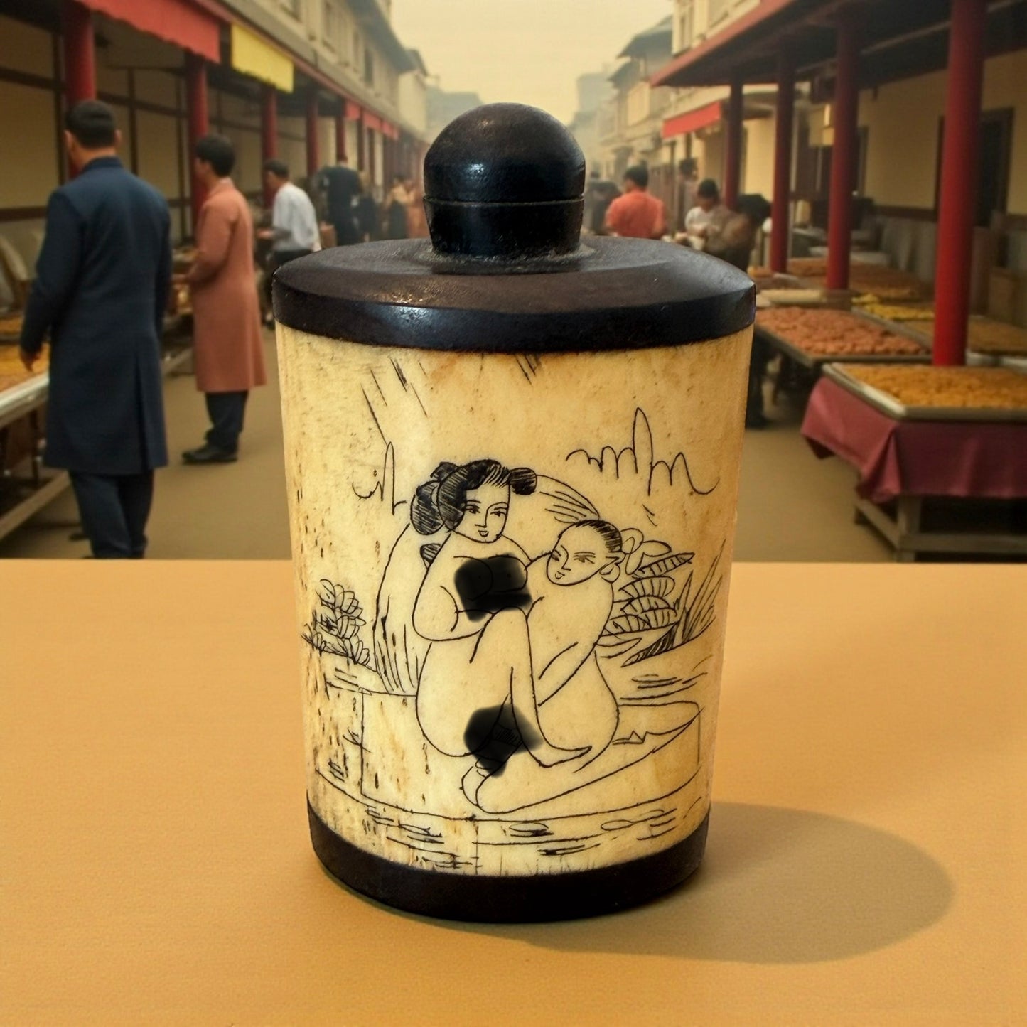 Snuff Bottle in osso con scena erotica, Cina prima metà 900