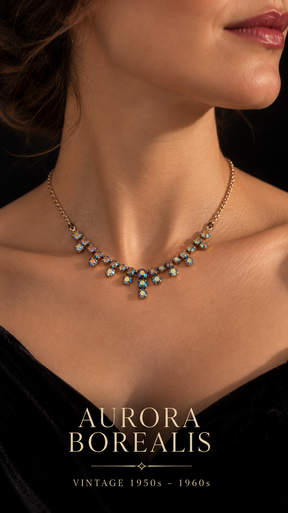 Collier ras du cou anni 50-60 gioiello cocktail con Aurora Borealis