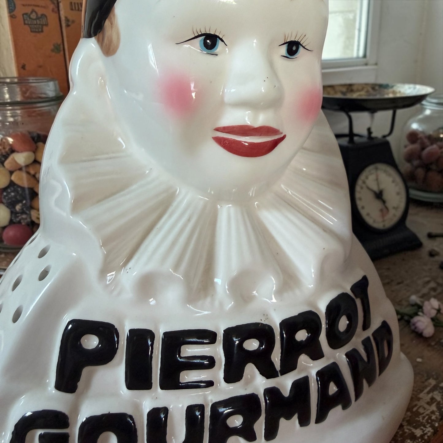 Espositore per lecca-lecca vintage Pierrot Gourmand ceramica