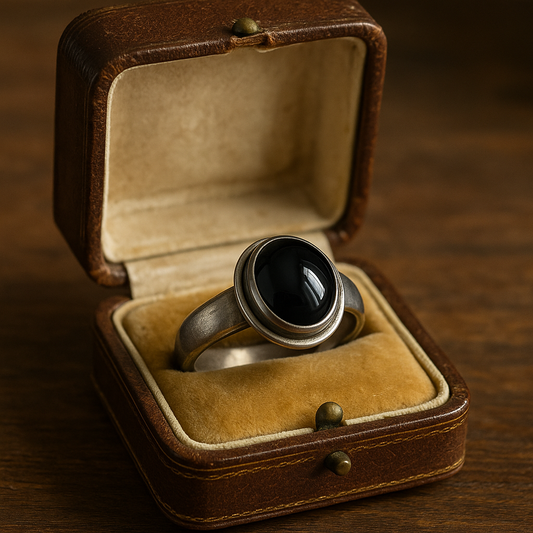 Anello argento 925 vintage con cabochon onice nero