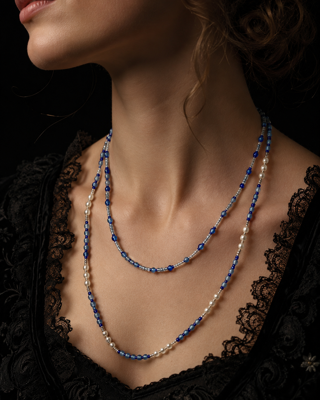 Coppia collane in perle di vetro americane anni ‘10-‘20 costume jewellery