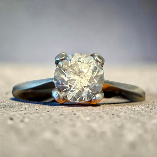 Anello argento 835 con solitario zirconia, anni ‘50 ca