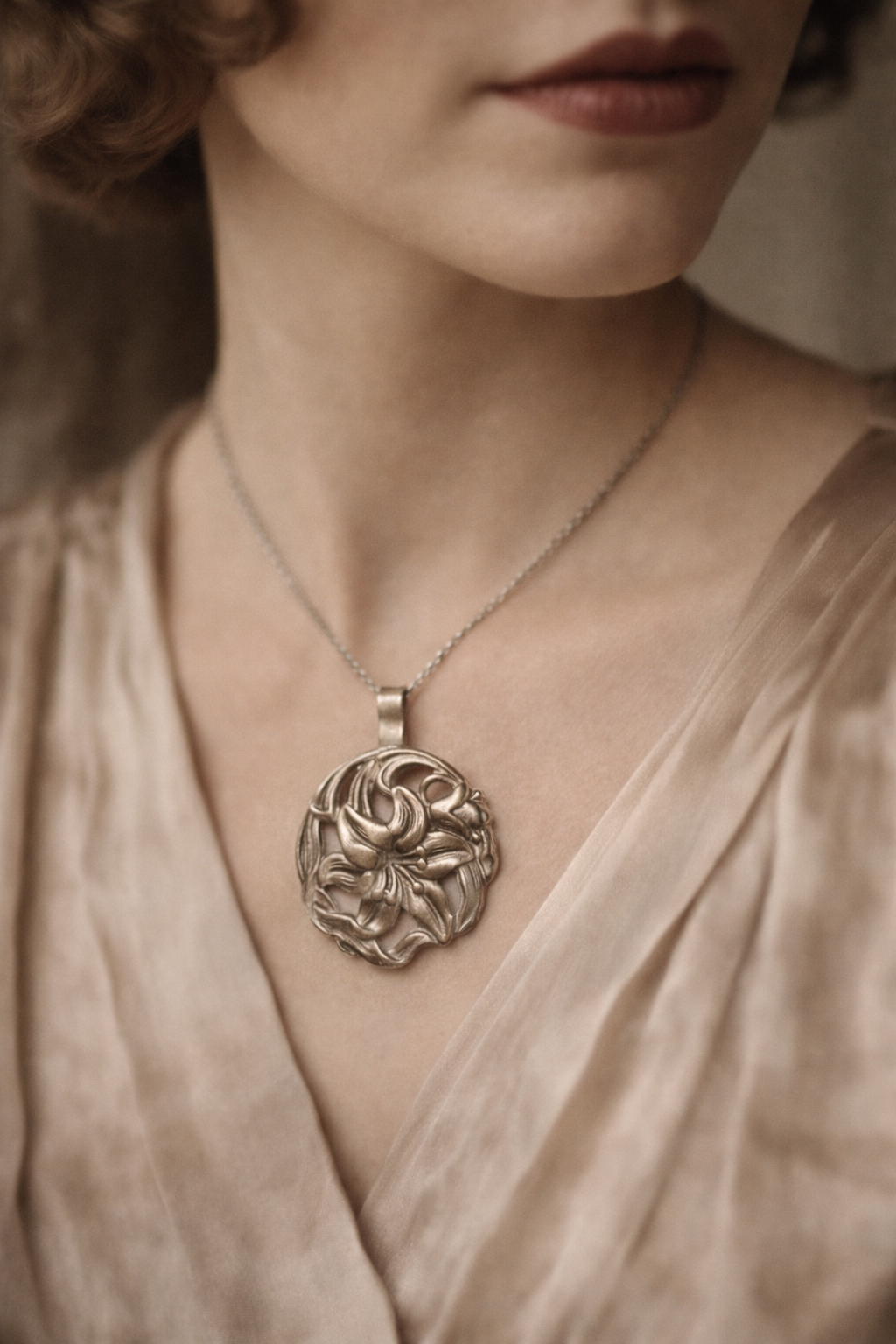 Pendente antico anni ‘30 argentato liberty a guisa di Iris