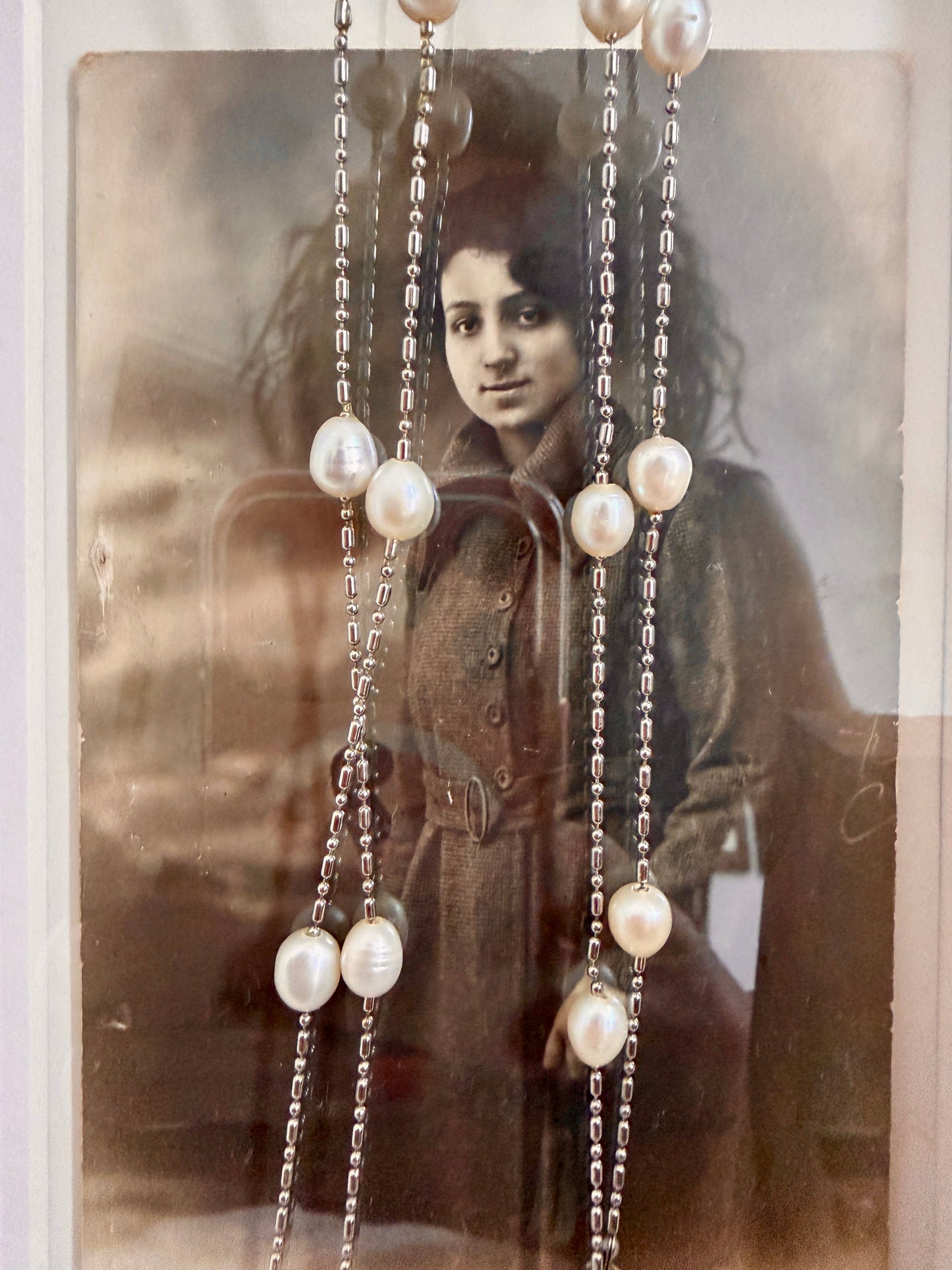Parure sautoir collana perle 120 cm anni 50 e bracciale Boemi