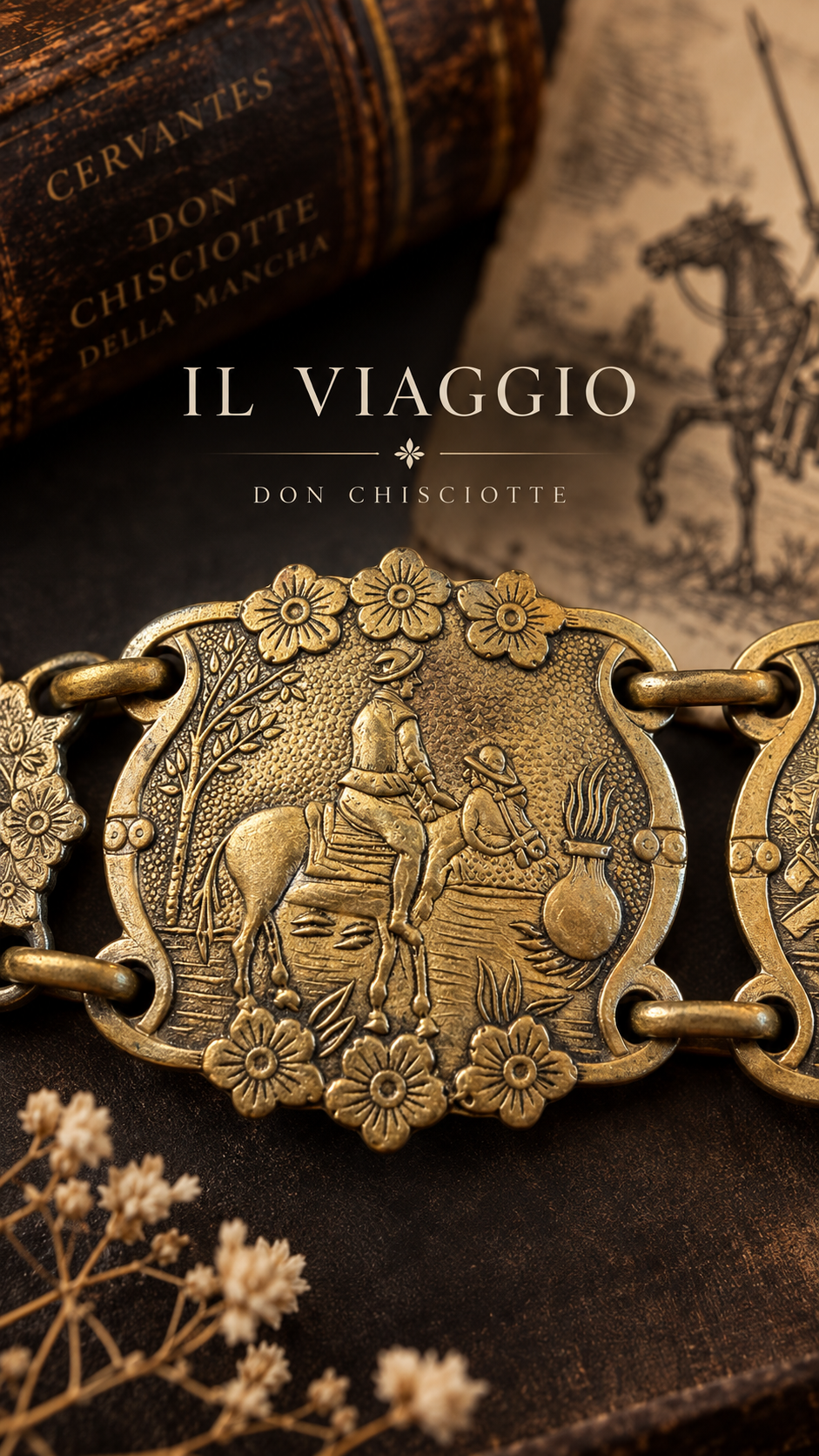 Bracciale vintage anni ‘50 con narrazione Don Chisciotte Cervantes