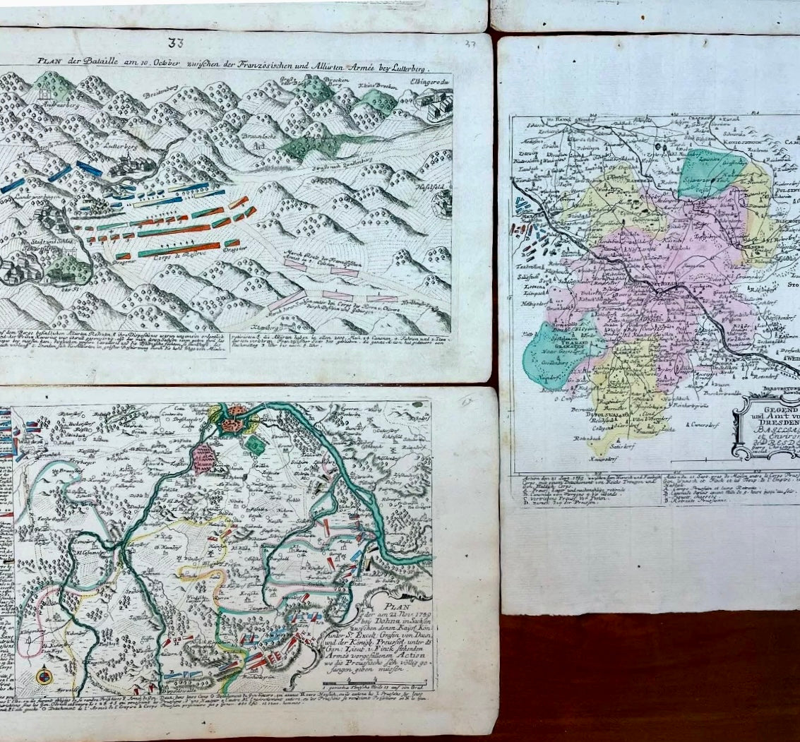 Corpus n. 5 mappe militari Georg Kilian, settecentesche, Guerra dei Sette Anni