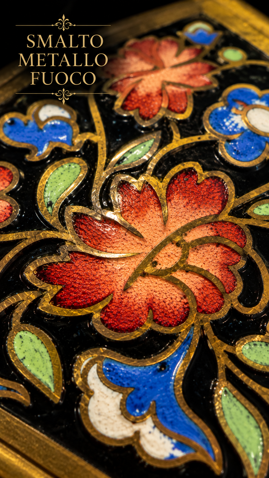 Antica spilla rettangolare cloisonné Giardino d’Oriente anni ‘40