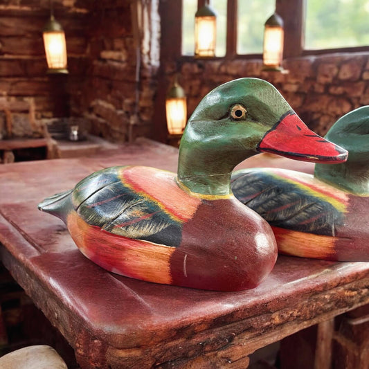 Pair of wooden ducks