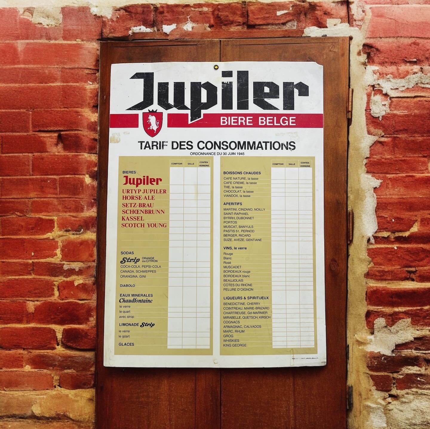 Great Jupilet bar list from the 60s