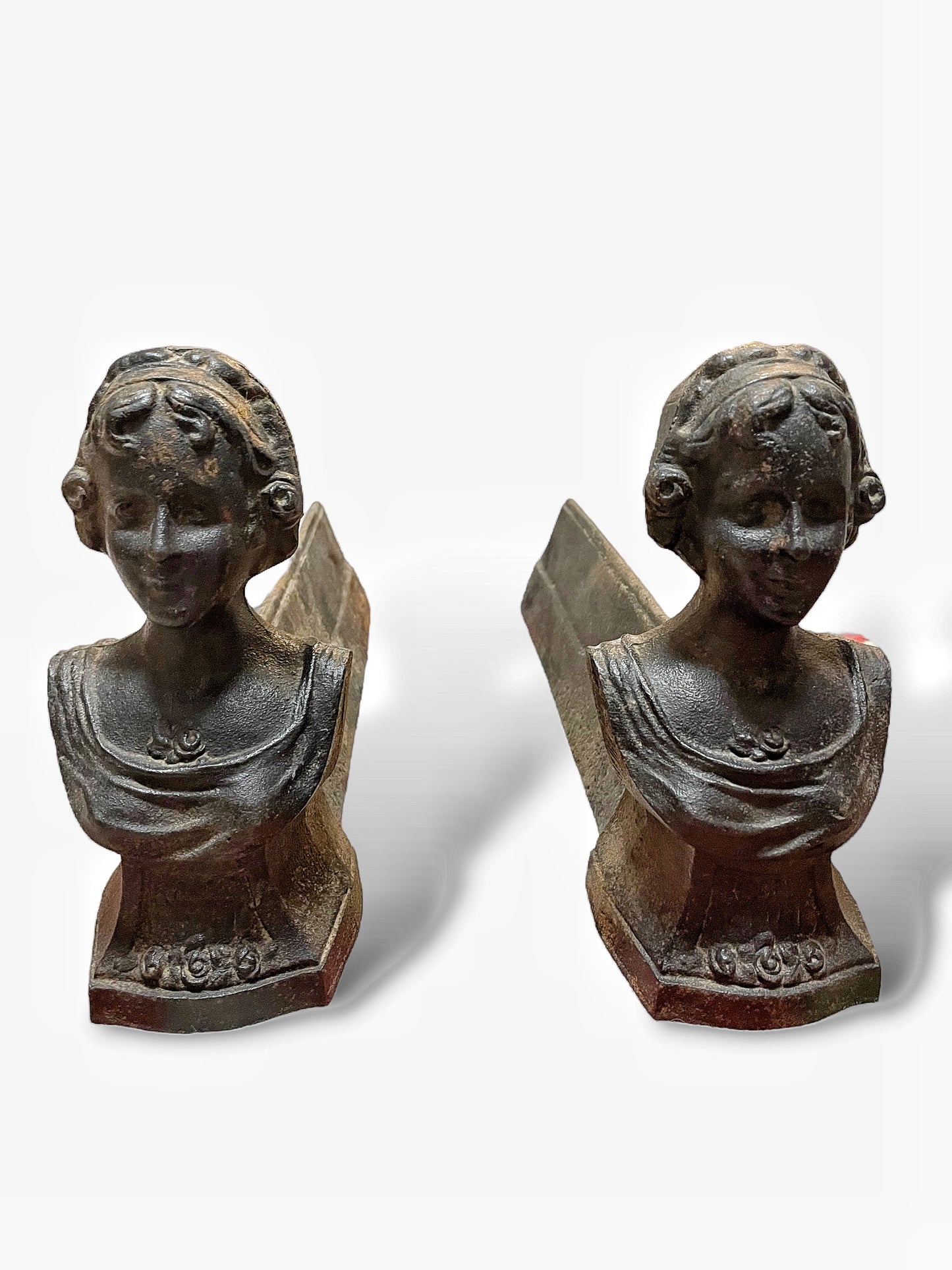 Ancient andirons bust of a woman