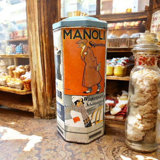 Scatola pubblicitaria in latta tedesca a chiosco anni 70