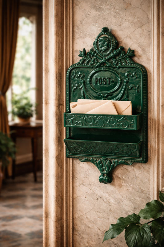 Cassetta postale da interno in ghisa smaltata contemporanea ispirata al Liberty europeo