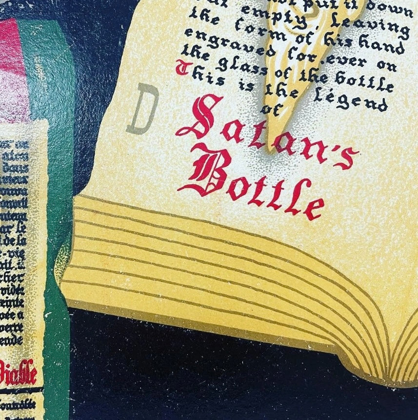 Insegna cartonata pubblicitaria anni ‘40 “Cognac del Diavolo” o Bouteille du Diable