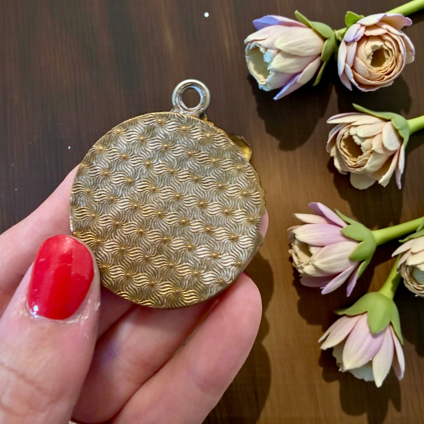 Specchio pendente a scorrimento, da Chatelaine o catena, Art Nouveau firmato Lasserre