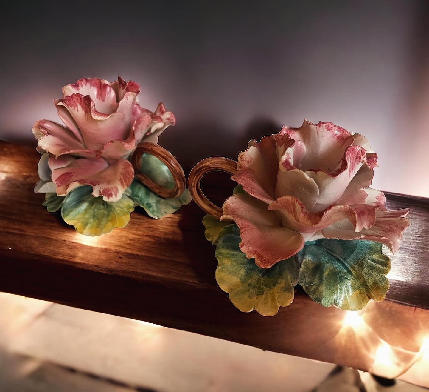 Carmenta rose candle holder pair