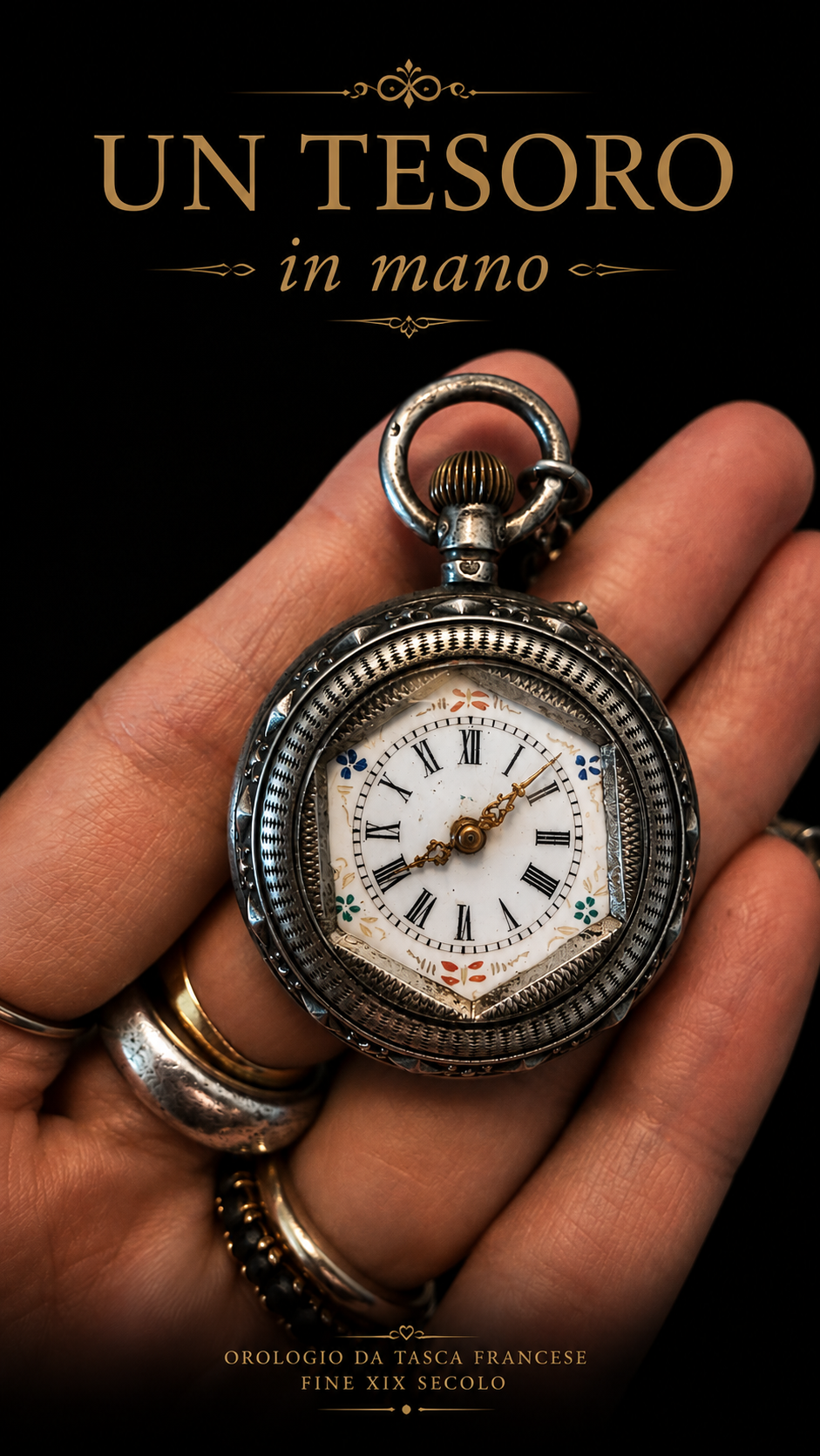 Antico esclusivo orologio da taschino fine ‘800 con cassa in argento massiccio e chatelaine argentata