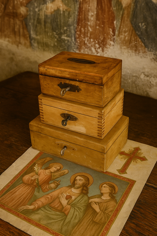 Tre cassette da offerta complete di chiave e serrature