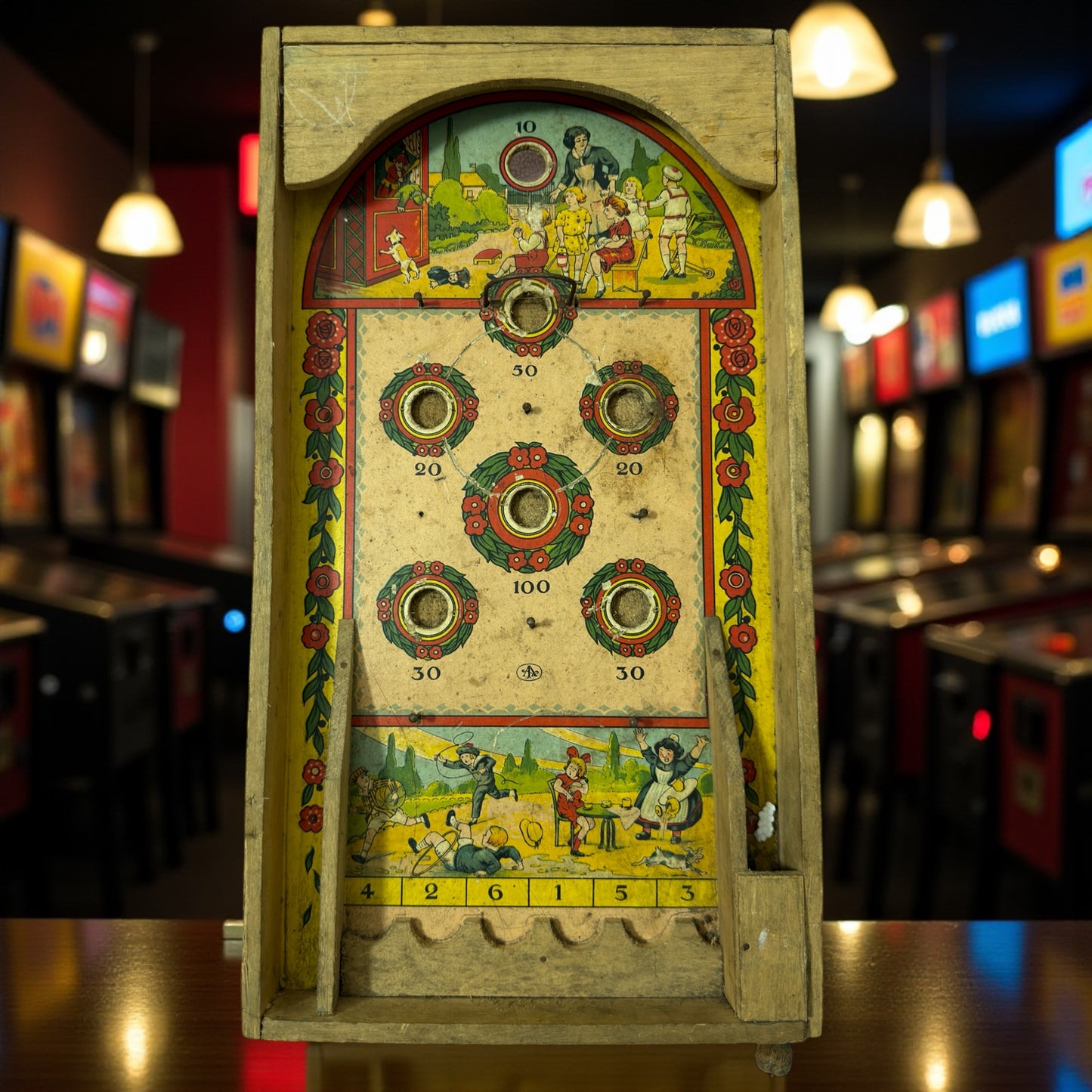 Antenato flipper, gioco da tavolo di abilità con biglia inclusa e molla di lancio